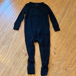 Posh Peanut Black Ribbed Footed One-Piece